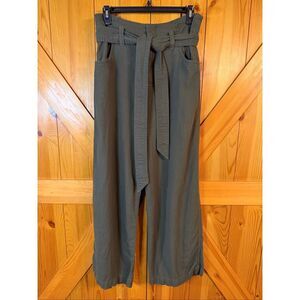 Gap Women’s Wide Leg High Rise Green Linen Blend Belted Pants Size 6 (6731)